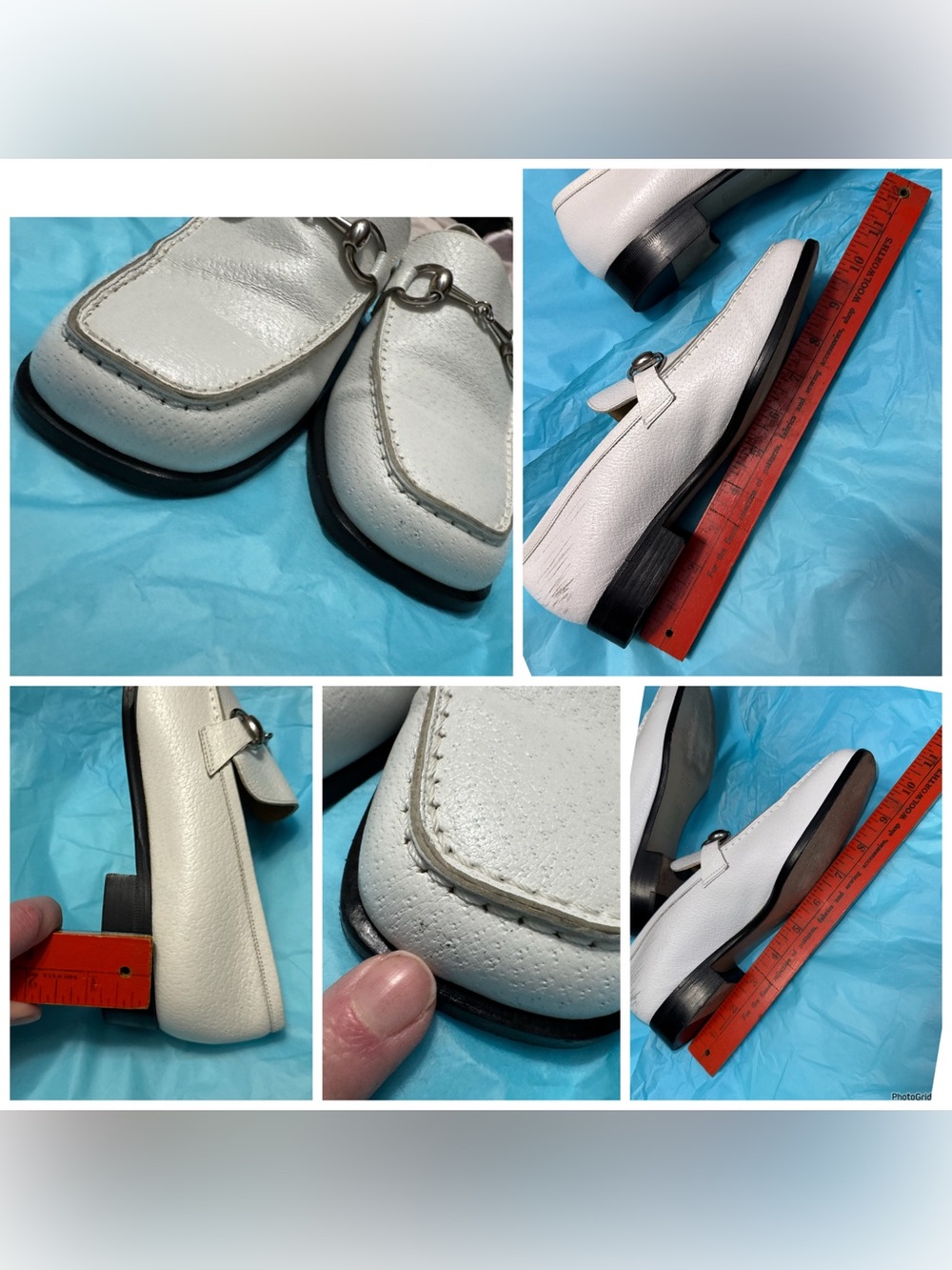 Gucci AUTHENTIC Vintage White Silver Horsebit Leather Loafers 36.5 Tom Ford RARE - Picture 16 of 16